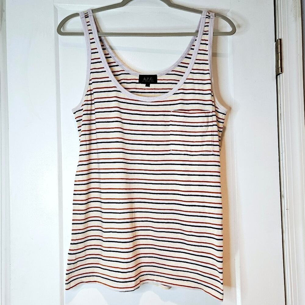 A.P.C. Striped Cotton Linen Tank Top Made in Greece